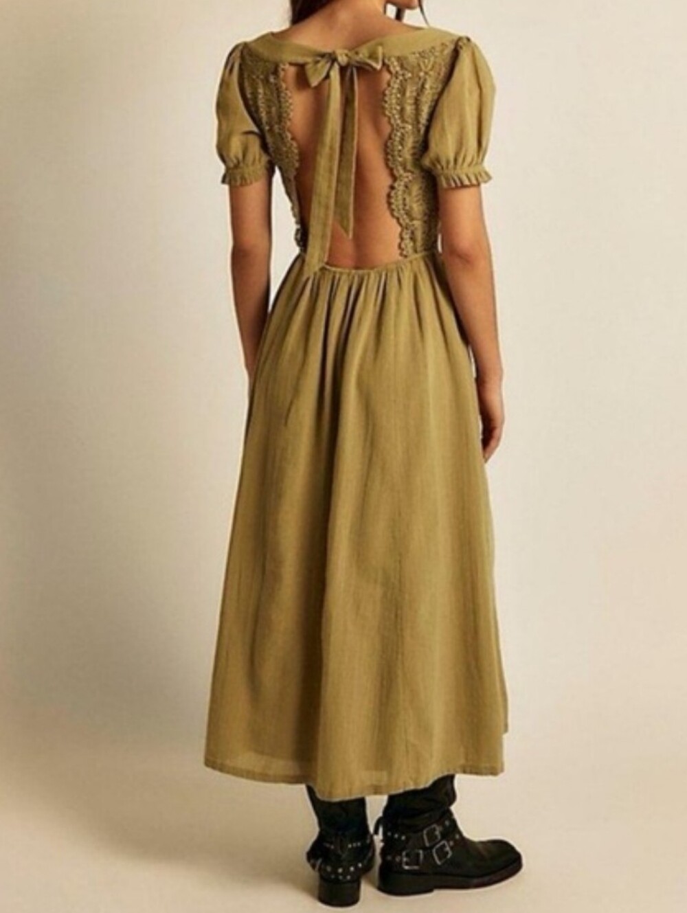 Free People All You Need Is Lace Midi Dress Olive Green Bohemian Size M - Picture 2 of 12